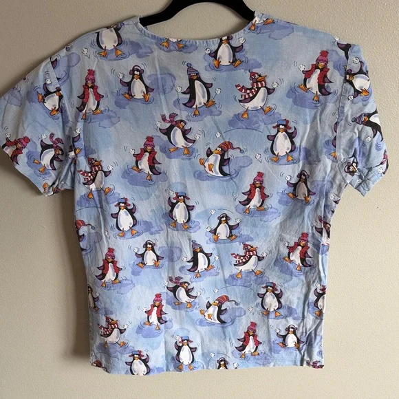 Peaches Uniforms Light Blue Penguin Print Scrub Top - Picture 4 of 4